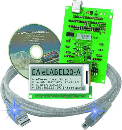 Electronic Assembly ePaper Display EA EVALEPA20-A, 172 x 72 Pixel, mit Ansteuerung und USB-Interface