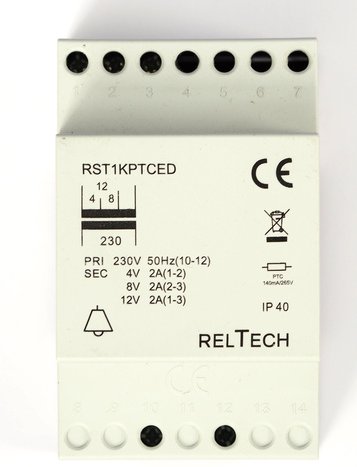 RELTECH Sicherheitstransformator RST1PTCED, 4-8-12V~/2A
