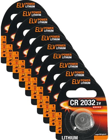 ELV Power Lithium-Knopfzelle CR 2032, 10er-Pack