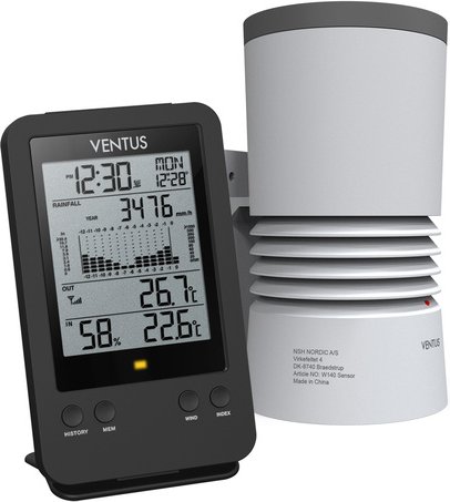 Ventus Funk-Regenmesser W140 mit Basisstation, Niederschlag, Temperatur, Luftfeuchte, 868 MHz