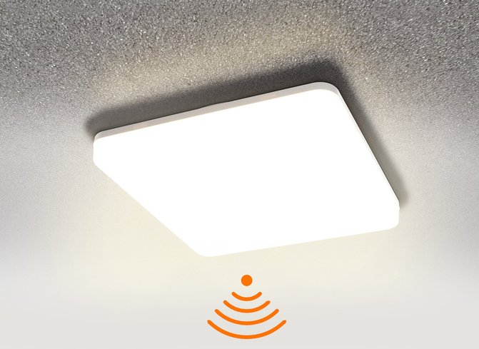 HEITRONIC 24-W-Sensor-LED-Wand-/Deckenleuchte Pronto mit HF-Bewegungsmelder, eckig, warmweiß, IP54
