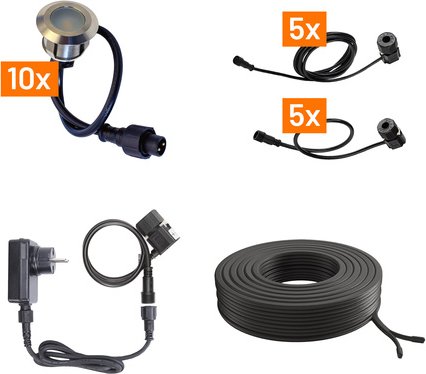 Die Bold Set 24V-Garten Bodeneinbauleuchten, 10 Leuchten