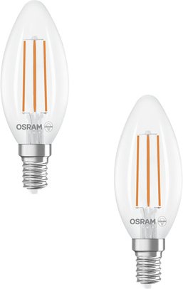Osram LED Classic B 40, Filament, EEK A, 2,2 W, 470 lm, E14, warmweiß, klar, 2er Pack