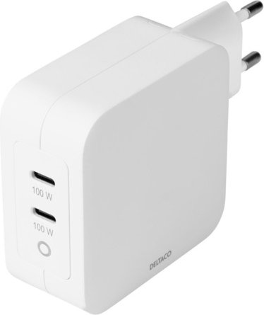 Deltaco 2-fach USB-C-Schnell-Ladegerät USBC-GAN03, 100 W mit Power Delivery