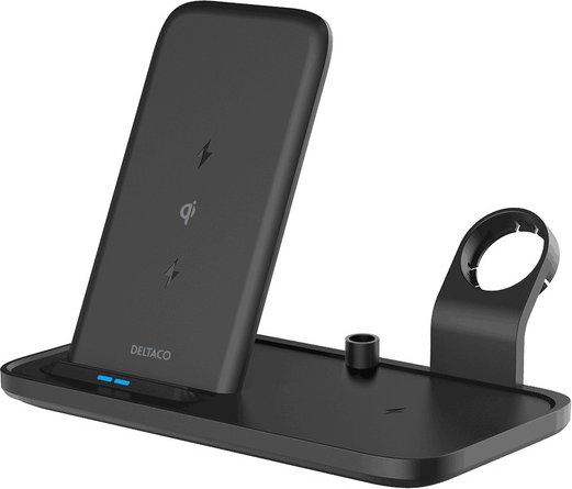 Deltaco 2-in-1-Qi-Ladegerät QI-1036 Fast Wireless Charger, max. 10 W, schwarz