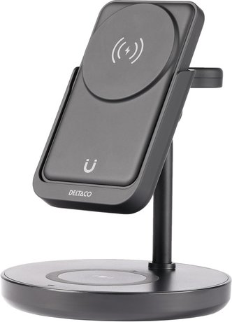 Deltaco 3-in-1 magnetischer Wireless Charger QI-1045 mit 5000-mAh-Powerbank und Apple Watch Stand