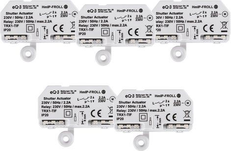Homematic IP Smart Home 5er-Set Rollladenaktor HmIP-FROLL – Unterputz, auch für Markisen geeignet