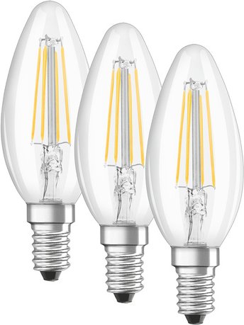 OSRAM 3er-Set LED PROMO 4-W-Filament-LED-Kerzenlampe E14, warmweiß, klar
