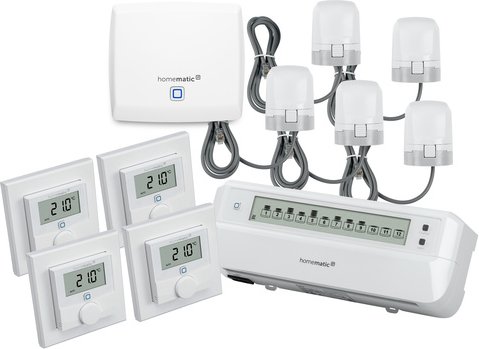Homematic IP Smart Home Set Raumklima mit Access Point mit Fußbodenheizungscontroller, 5 Stellantriebe, 4 Wandthermostat...