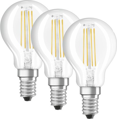 OSRAM 3er-Set LED PROMO 4-W-Filament-LED-Tropfenlampe E14, warmweiß, klar