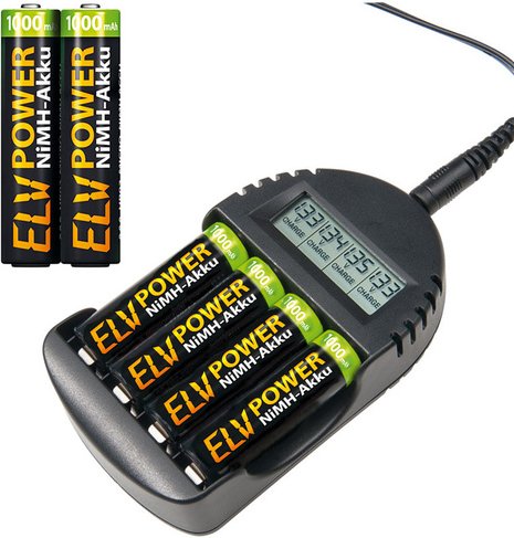 ELV Akku-Ladegerät BC-250 inkl. 2er-Pack ELV Power NiMH-Akku Micro, 1000 mAh