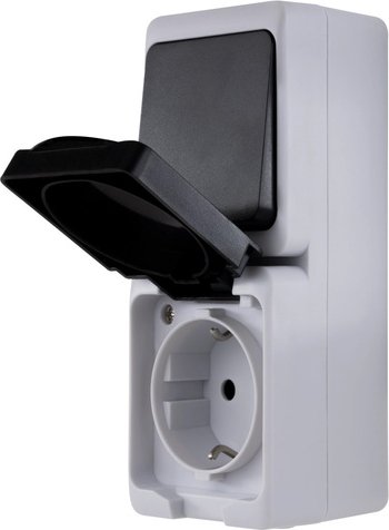 REV Ritter AquaMini AP/FR Kombination: Aus-/Wechselschalter und Steckdose, IP54, senkrecht, grau