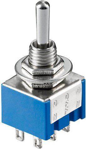 Thumbnail - Miniatur-Kippschalter, 2 x um, 6 A/125 V oder 3 A/250 V, mit Mittelstellung