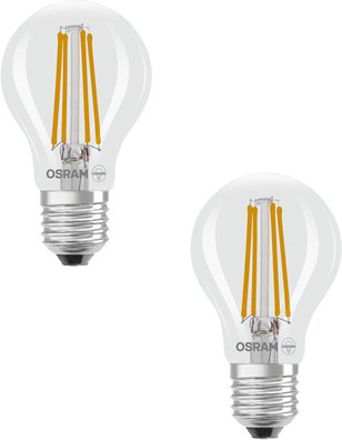 Osram LED Classic A 75, Filament, EEK A, 5 W, 1055 lm, E27, warmweiß, klar, 2er Pack