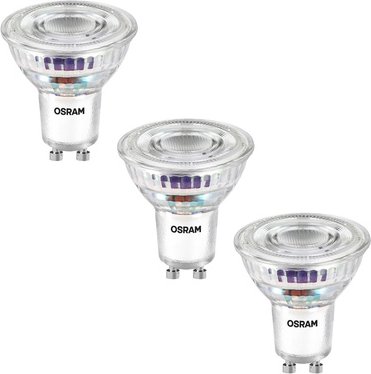 Osram LED PAR16 50 100°, 2,5 W, 450 lm, GU10, EEK A, warmweiß, 3er Pack