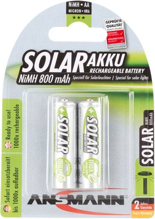 Ansmann NiMH-Akku, Mignon Solar maxE AA 800 mAh, vorgeladen 2er-Pack