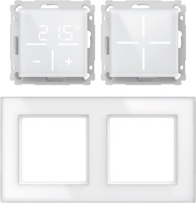 Homematic IP Smart Home Set Glasserie Weiß, Glastaster, Thermostat, 2-Fach Rahmen