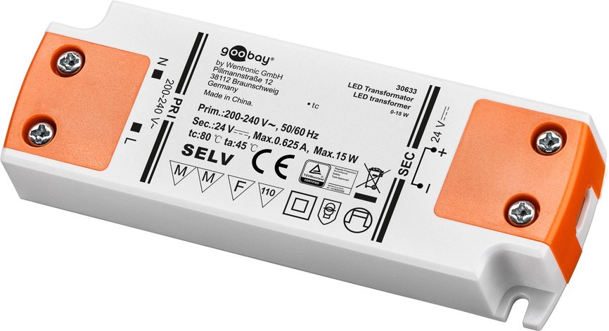 goobay LED-Netzteil / LED-Trafo, 15 W, 24 V DC, 0,625 A, Konstantspannung, IP20, ultraflach
