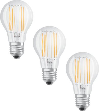Osram LED Base Classic A 75 Filament, 7,5 W, 1055 lm, E27, kaltweiß, klar, 3er-Pack