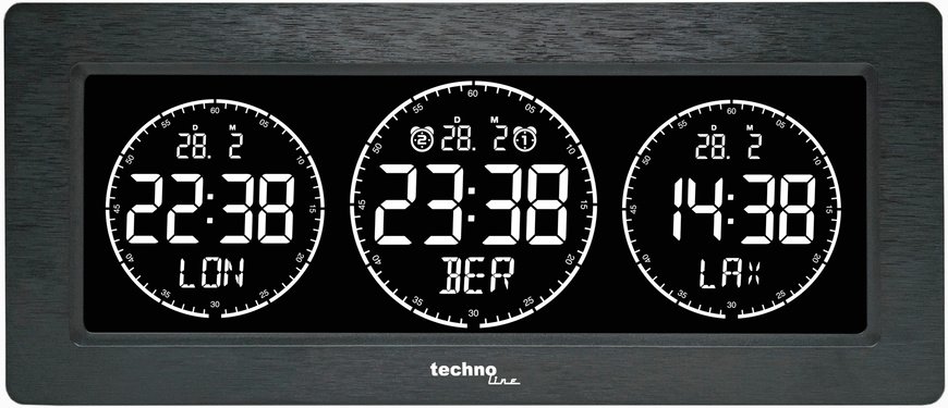 technoline Quarzwecker WT 458 mit 3 Uhrzeiten