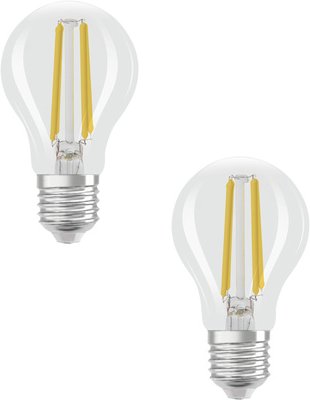 Osram LED Classic A 40, Filament, EEK A, 2,2 W, 470 lm, E27, kaltweiß, klar, 2er Pack