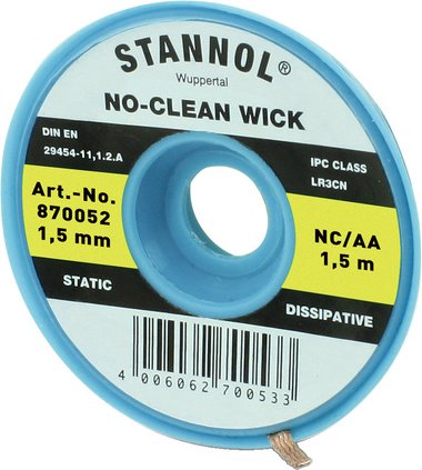 Stannol No-Clean Entlötlitze, ESD-verpackt, 1,5 m lang, 1,5 mm breit