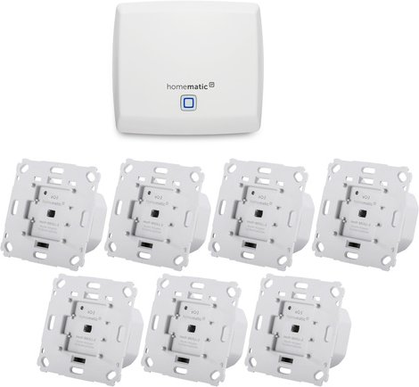 Homematic IP Set Beschattung mit Access Point, 7x Rollladenaktor für Markenschalter