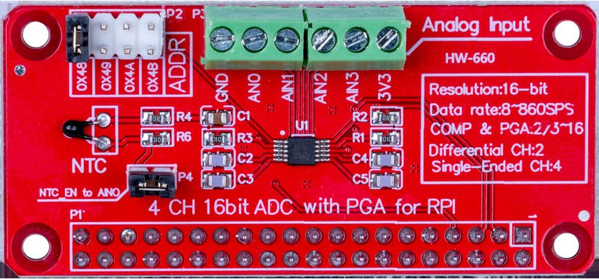 Joy-IT 4-Kanal-Analog-Digital-Konverter RB-ADC01 für Raspberry Pi
