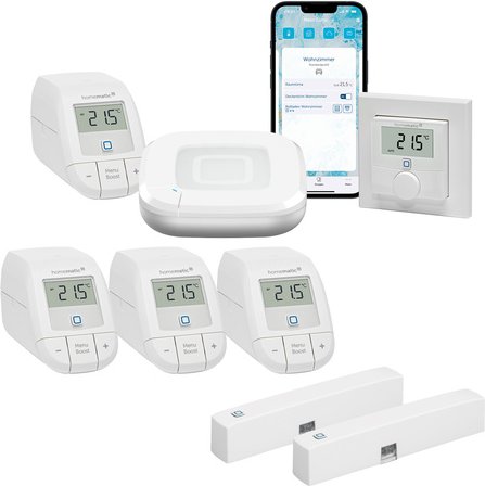 Homematic IP Smart Home Set Raumklima mit Access Point 2, 4 Heizkörperthermostaten, Wandthermostat, 2 Fenster-Türkontakt...