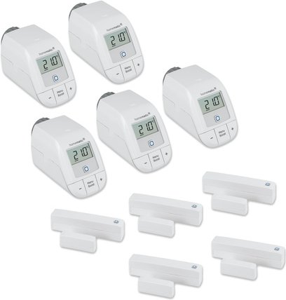 Homematic IP 5er-Set Smart Home Heizen - Heizkörperthermostat und Fenster- und Türkontakt