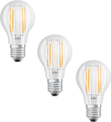 Osram LED Base Classic A 75 Filament, 7.5W, 1055 lm, E27, warmweiß, klar, 3-er Pack