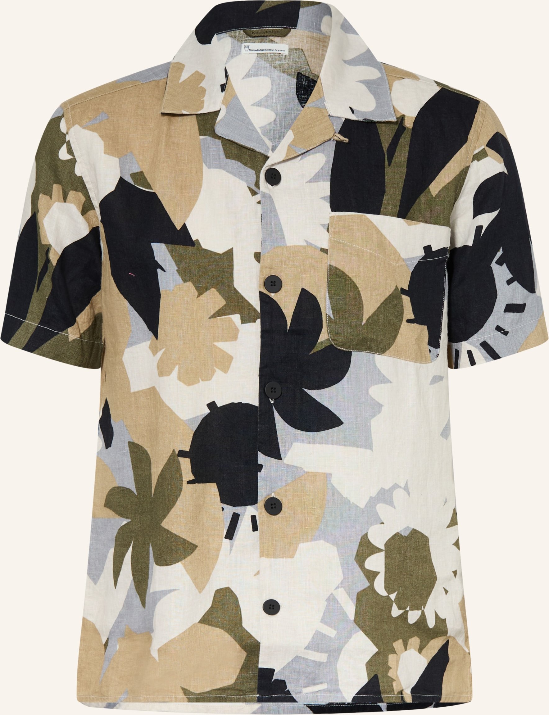 Knowledgecotton Apparel Kurzarm-Hemd Loose Fit Aus Leinen gruen