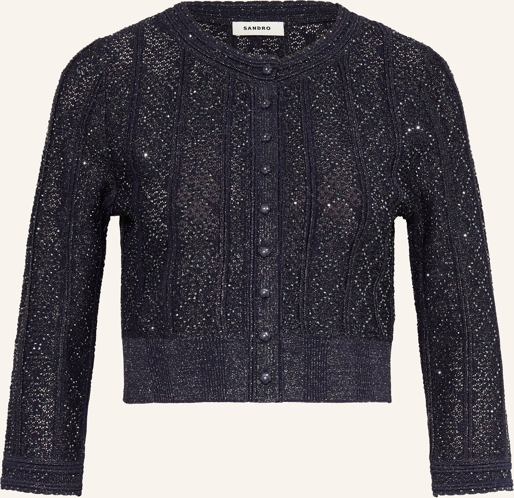 Sandro Strickjacke Mit 3/4-Arm Und Schmucksteinen blau