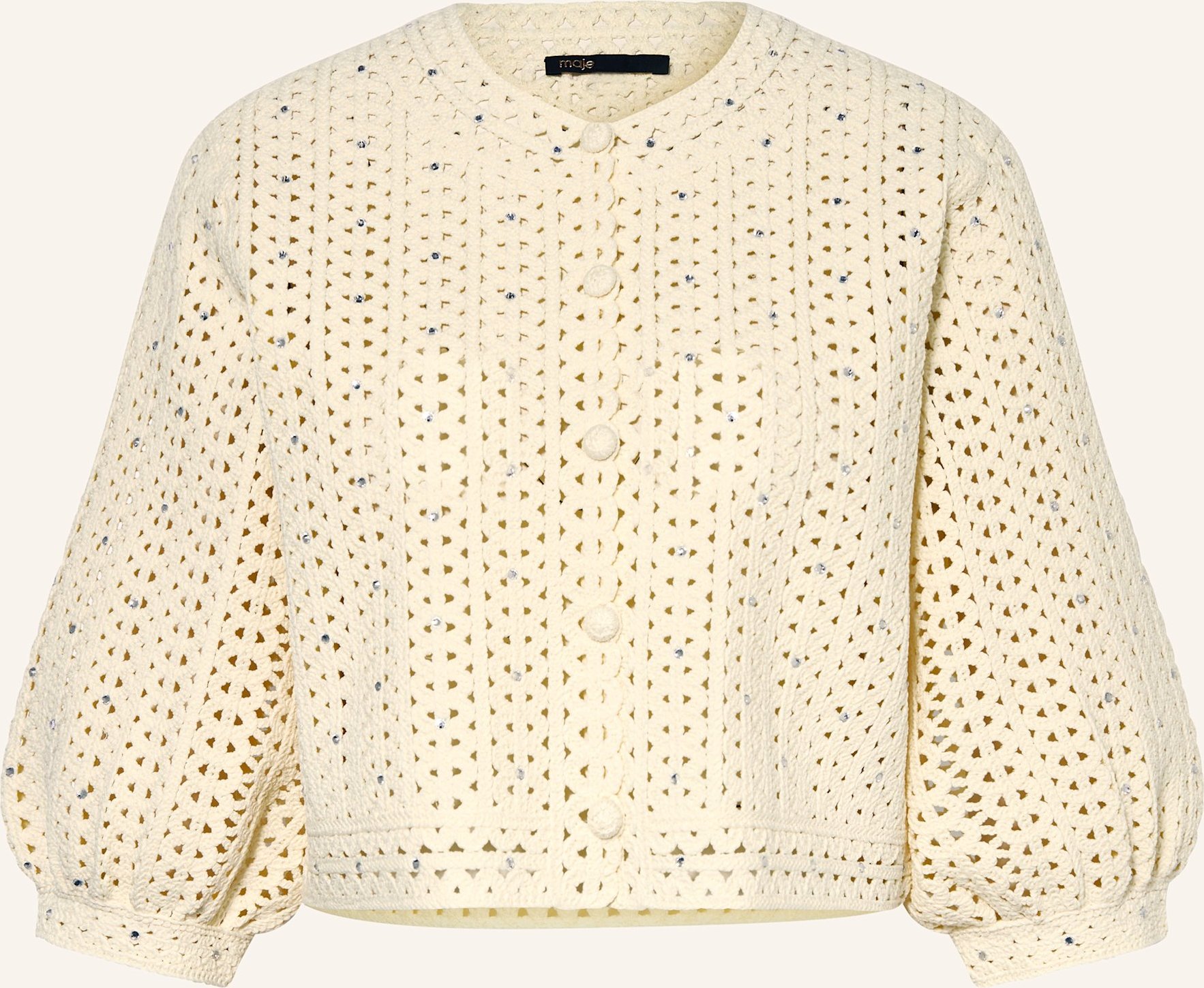 Thumbnail - Maje Strickjacke Mit 3/4-Arm Und Schmucksteinen beige