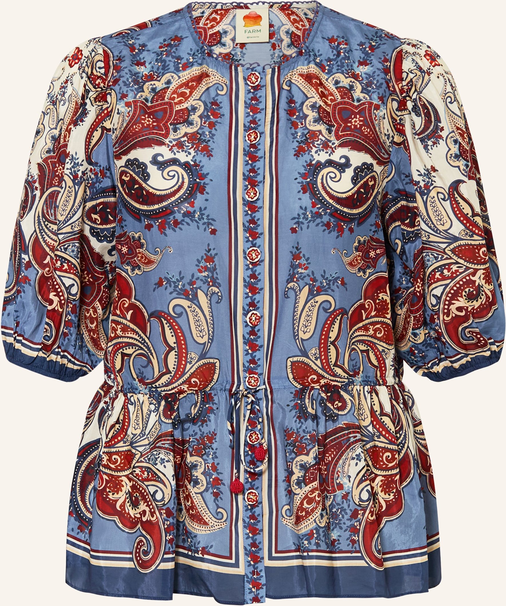 Farm Rio Blusenshirt Mit Rüschen blau