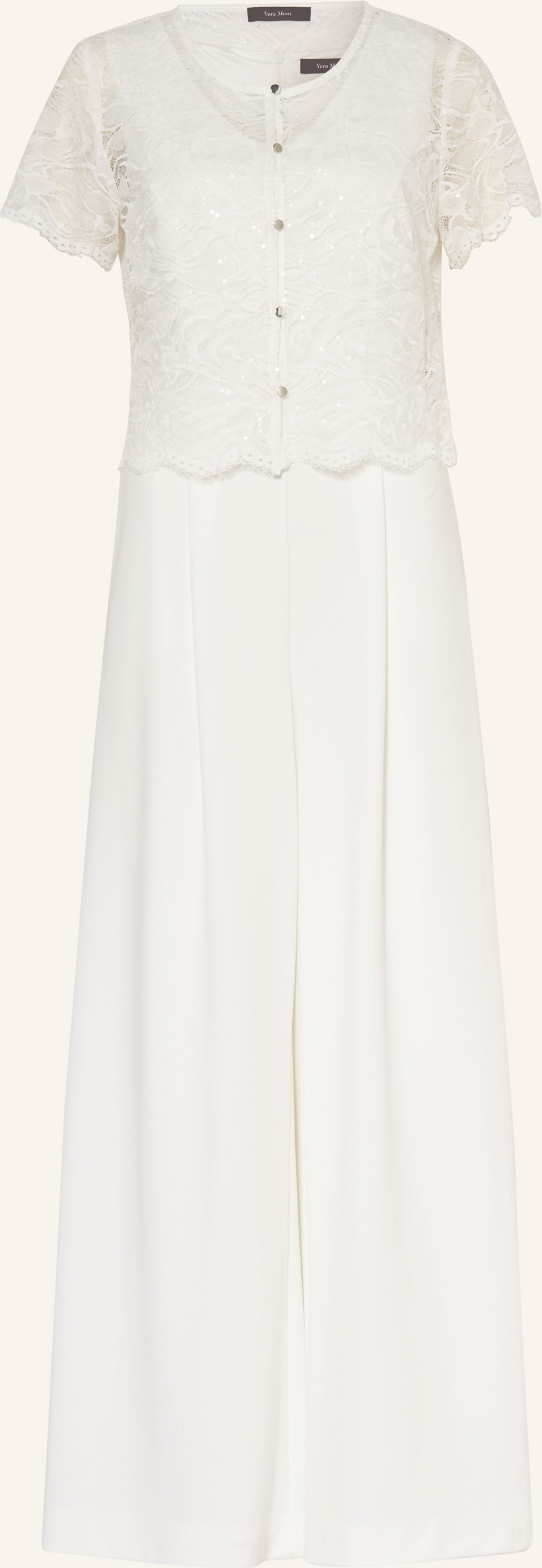 Vera Mont Set: Jumpsuit Und Spitzenjacke Mit Pailletten weiss
