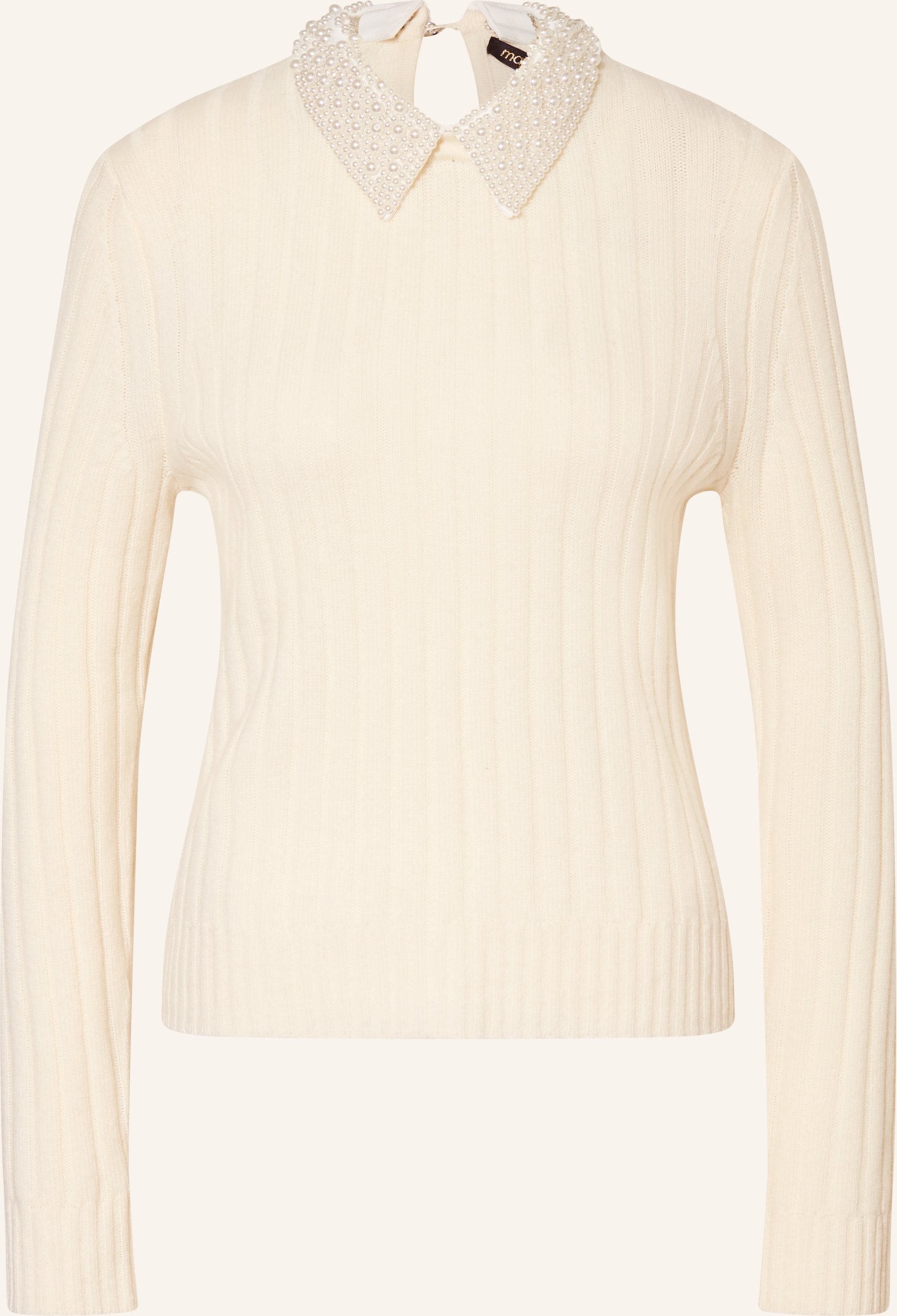 Maje Pullover Mit Abnehmbarem Kragen Und Schmuckperlen weiss