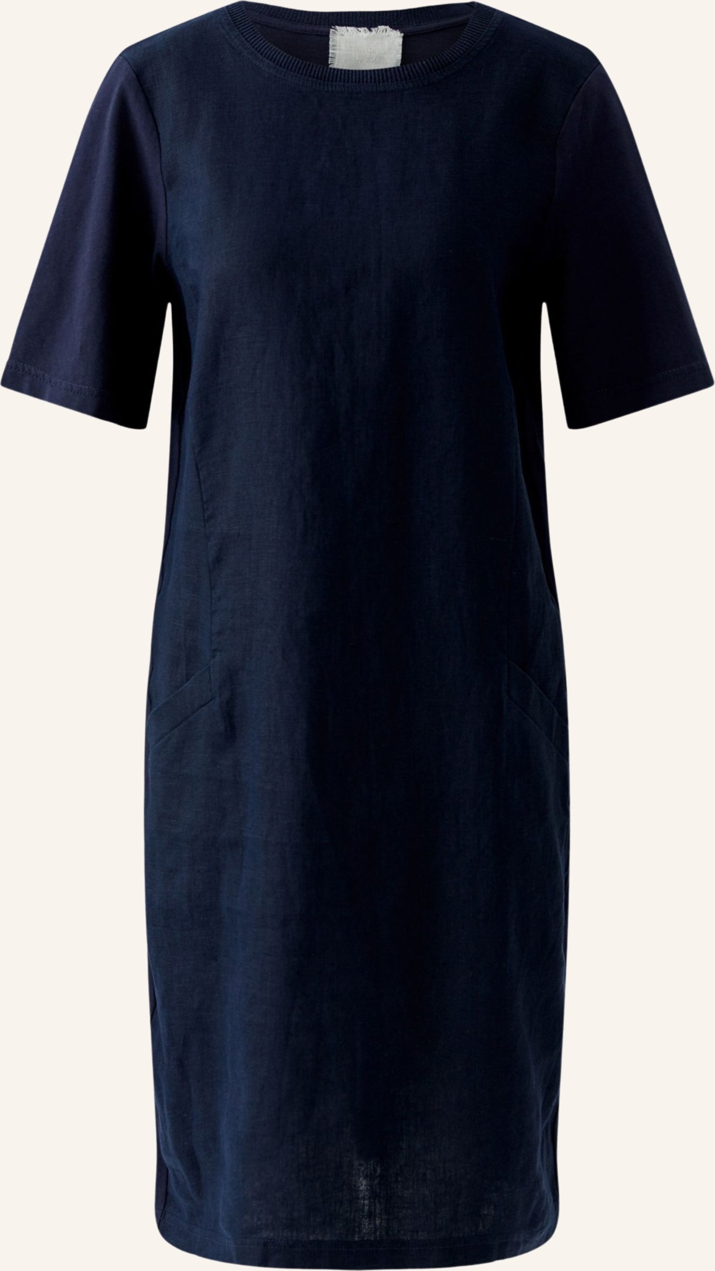 Oui Kleid Im Materialmix Mit Leinen blau