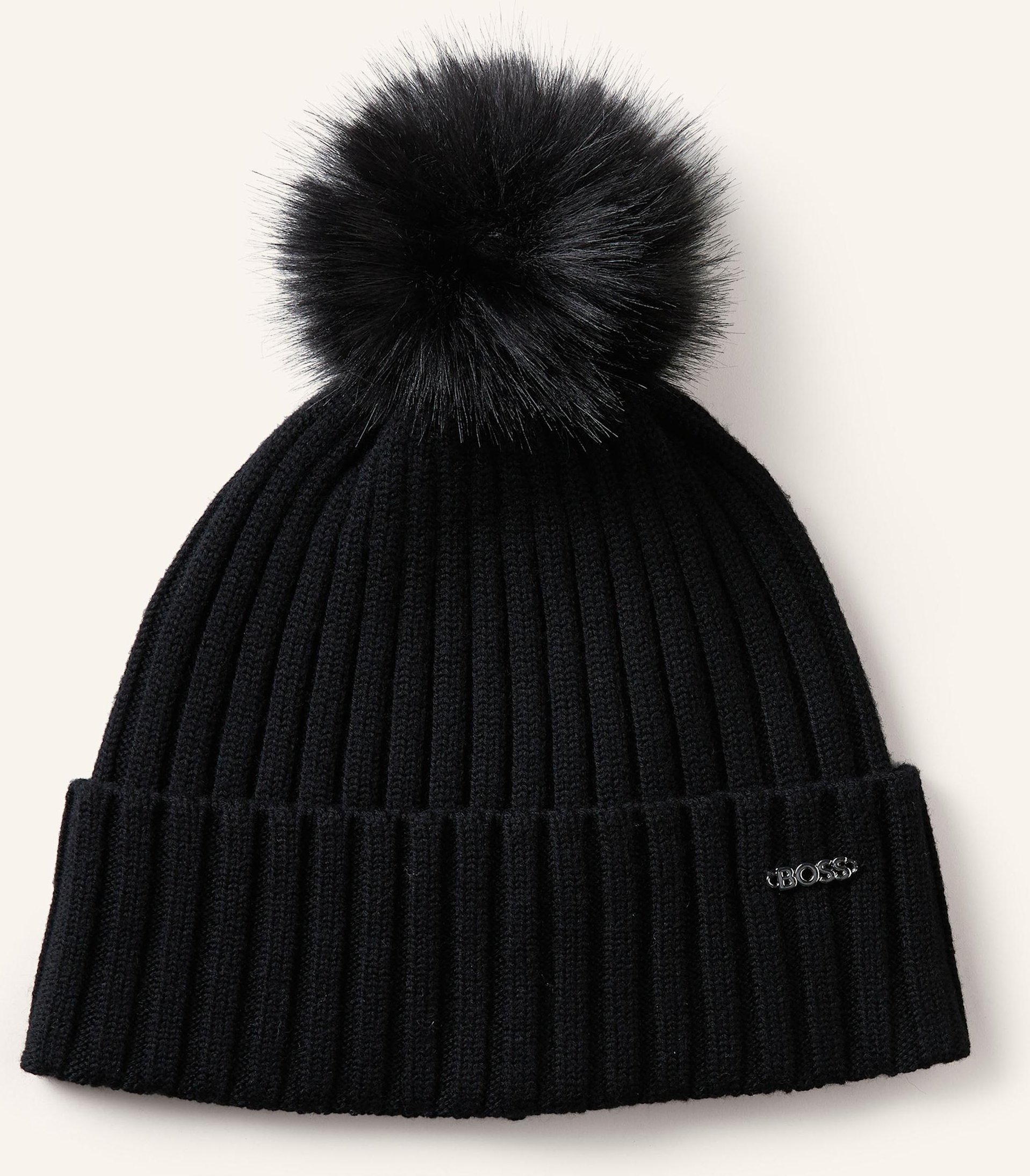 Boss Mütze Mit Kunstpelz schwarz