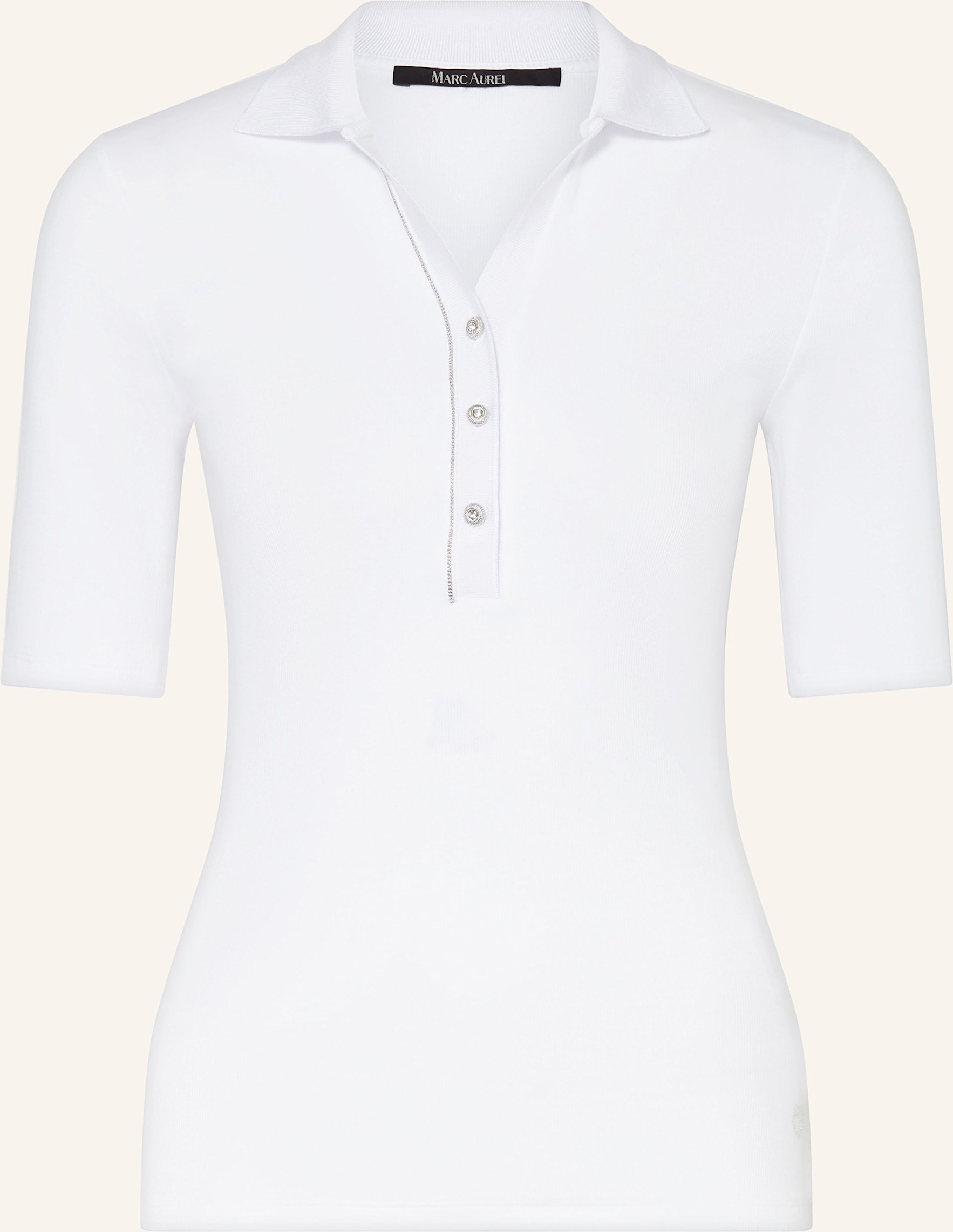Marc Aurel Jersey-Poloshirt Mit Schmucksteinen weiss