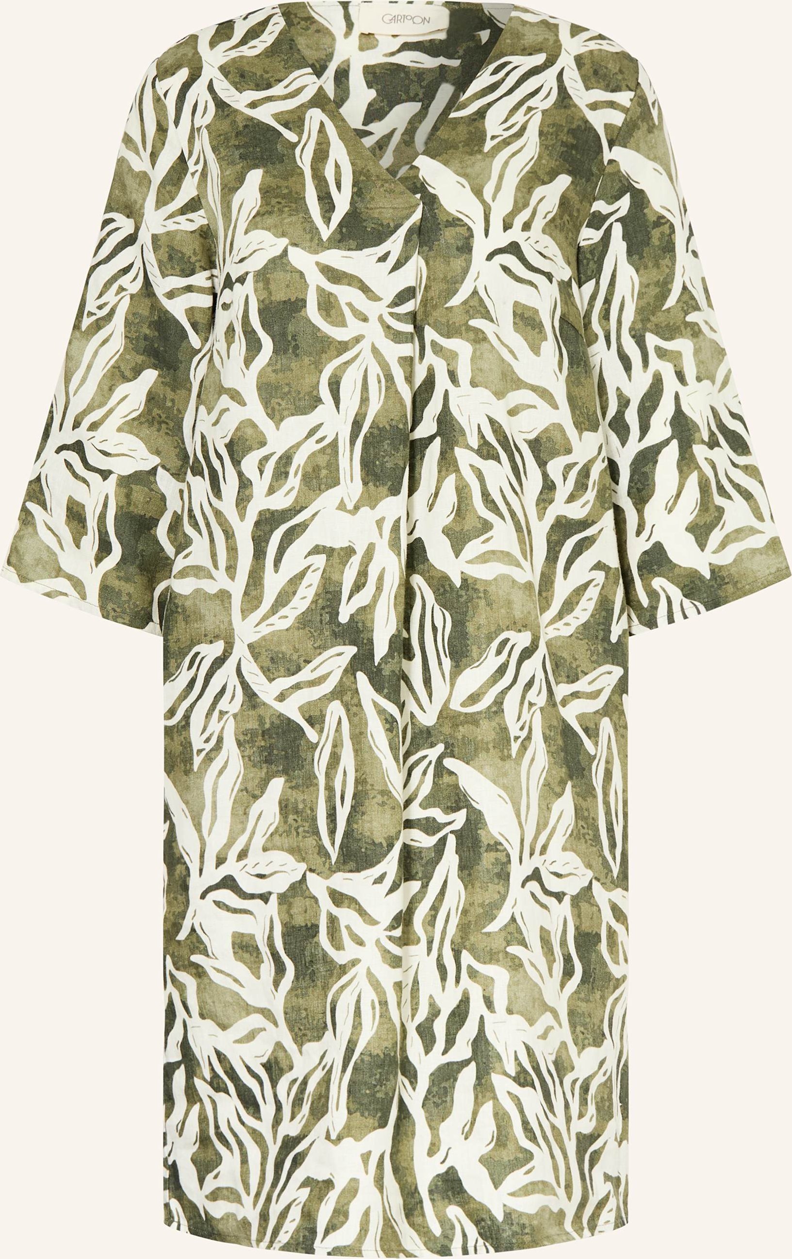 Cartoon Leinenkleid Mit 3/4-Arm gruen