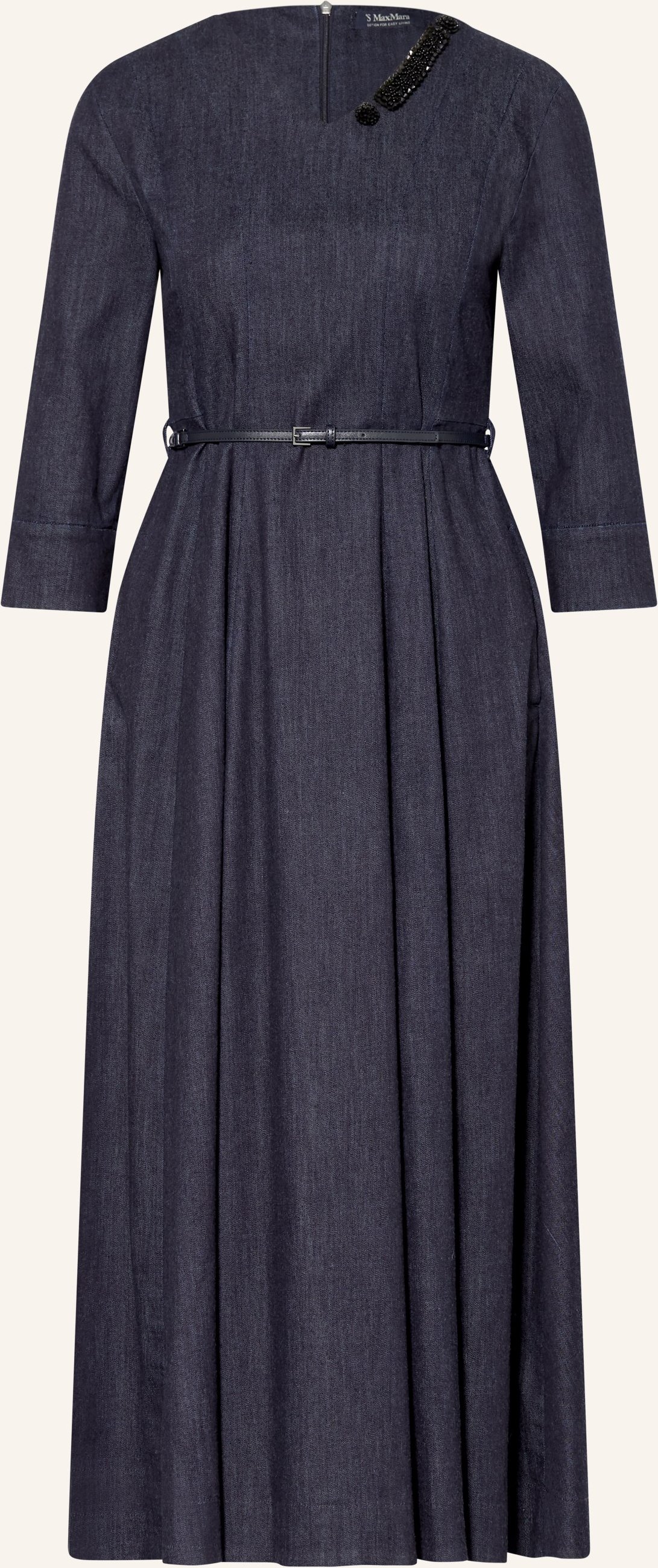 S Max Mara Jeanskleid Vela Mit Schmuckperlen Und 3/4-Arm blau