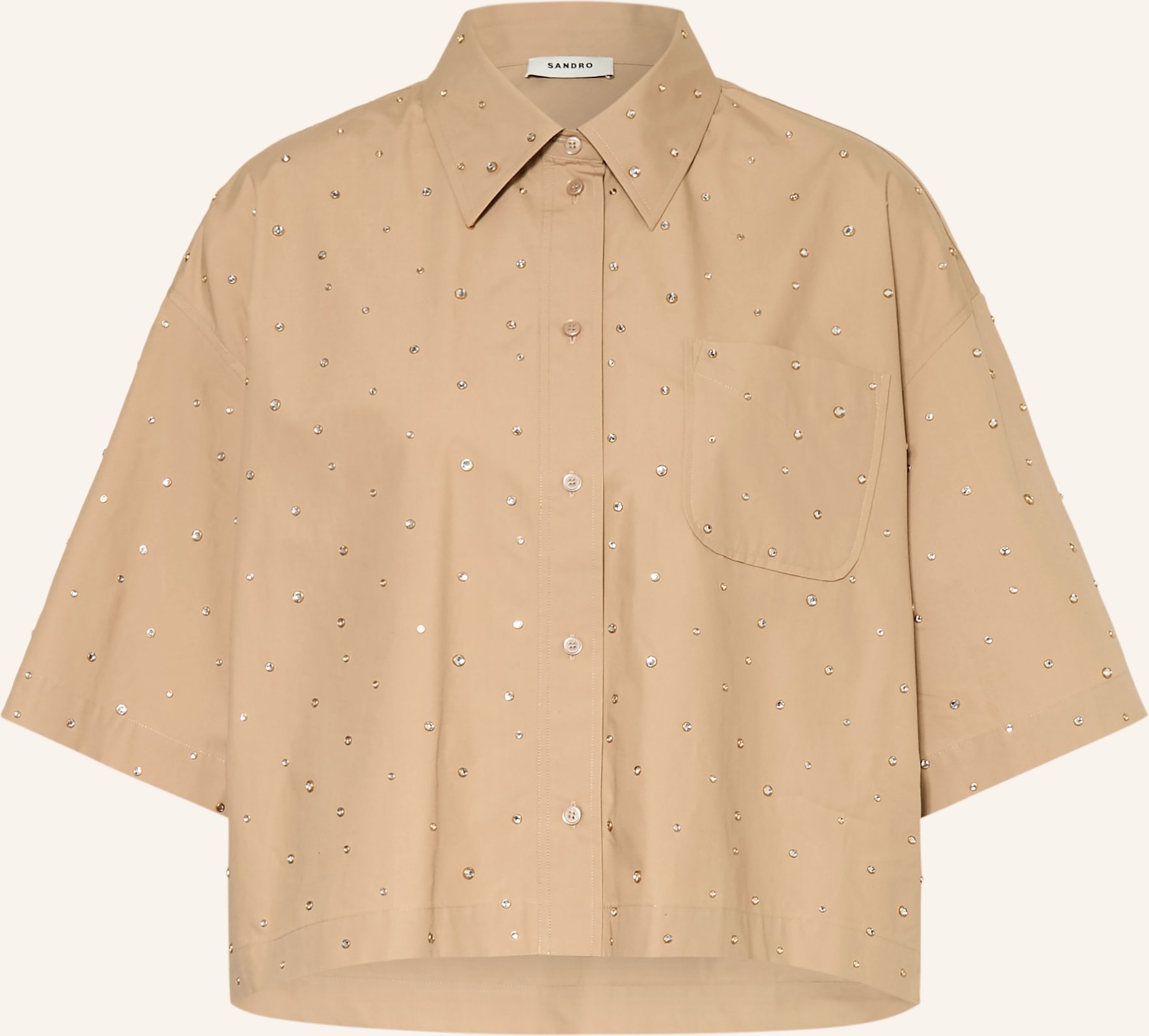 Sandro Hemdbluse Mit 3/4-Arm Und Schmucksteinen beige