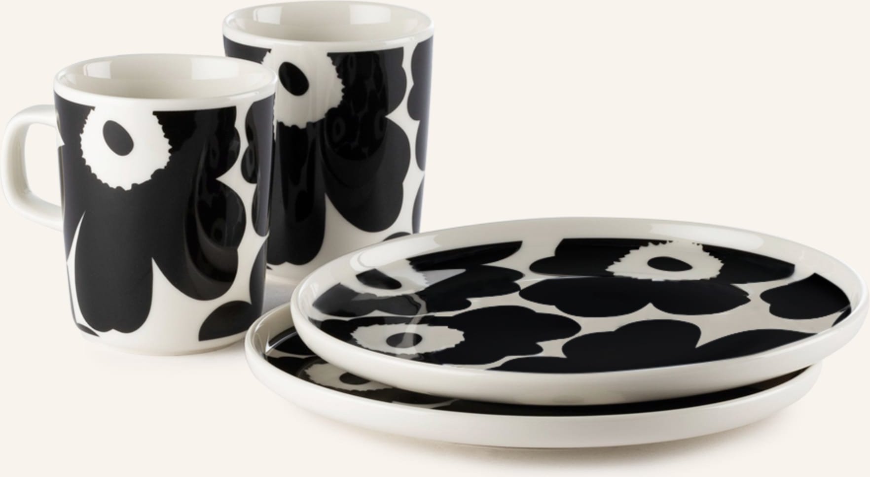 Marimekko 4-Tlg. Frühstücksset Oiva/Unikko schwarz