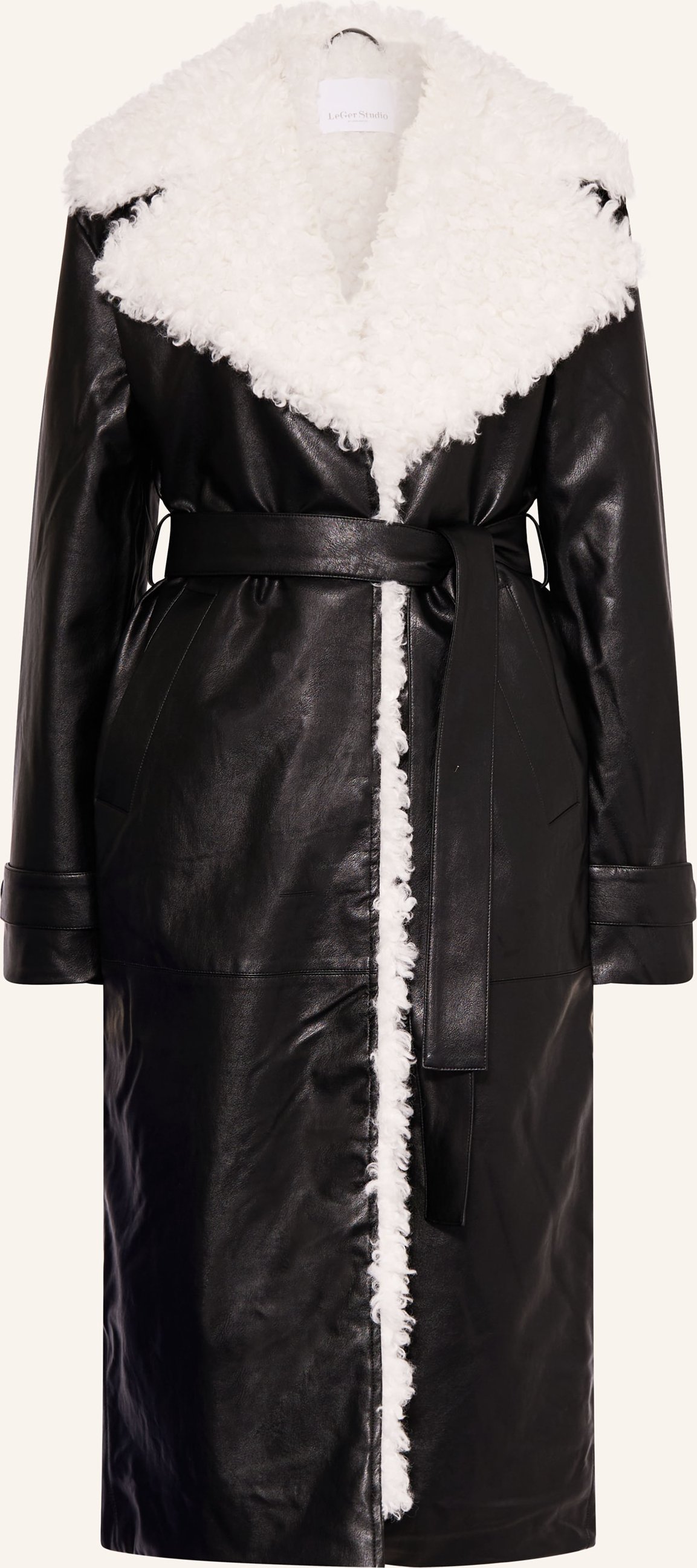 Leger Studio Mantel Janique In Lederoptik Mit Kunstfell schwarz
