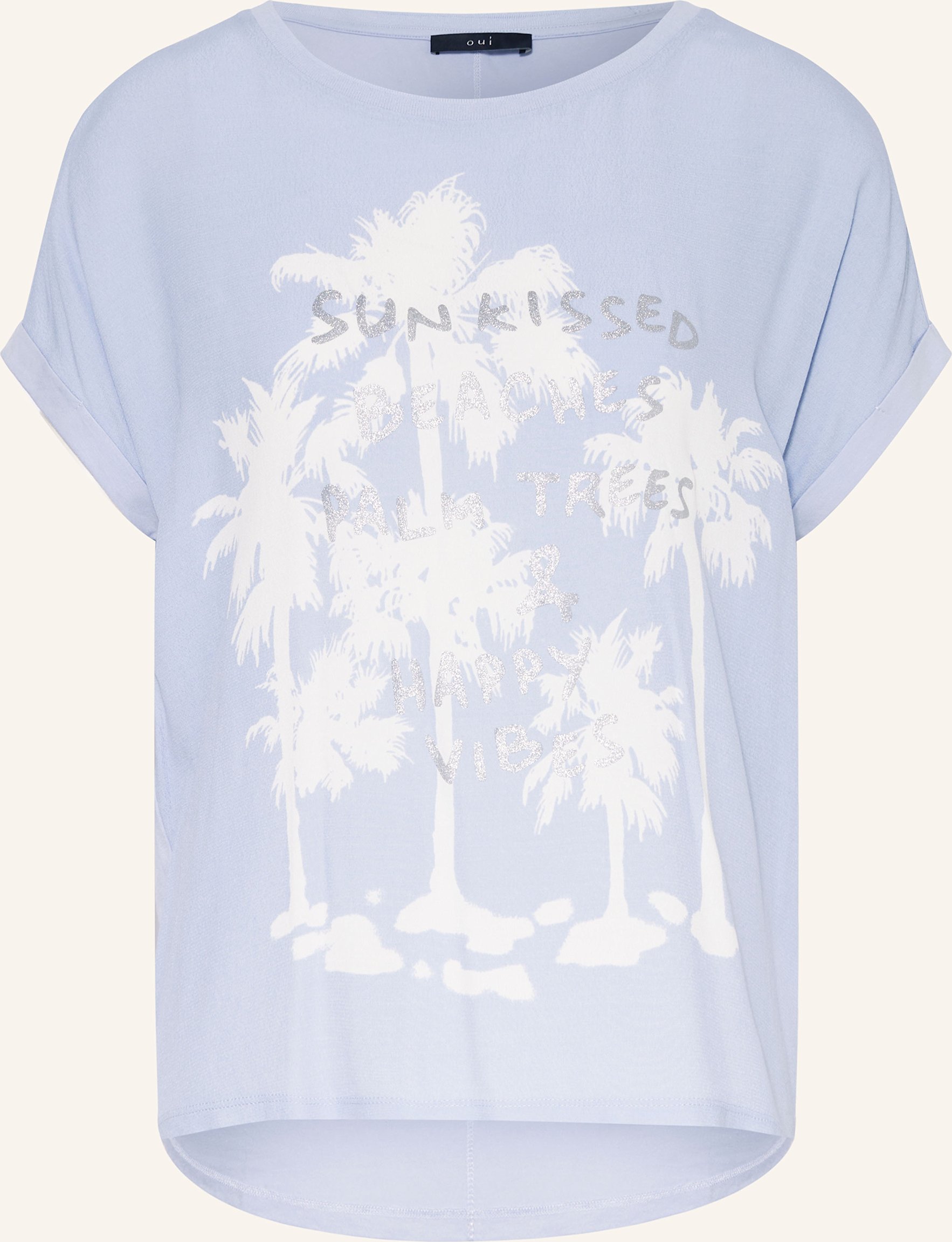 Oui T-Shirt Im Materialmix blau