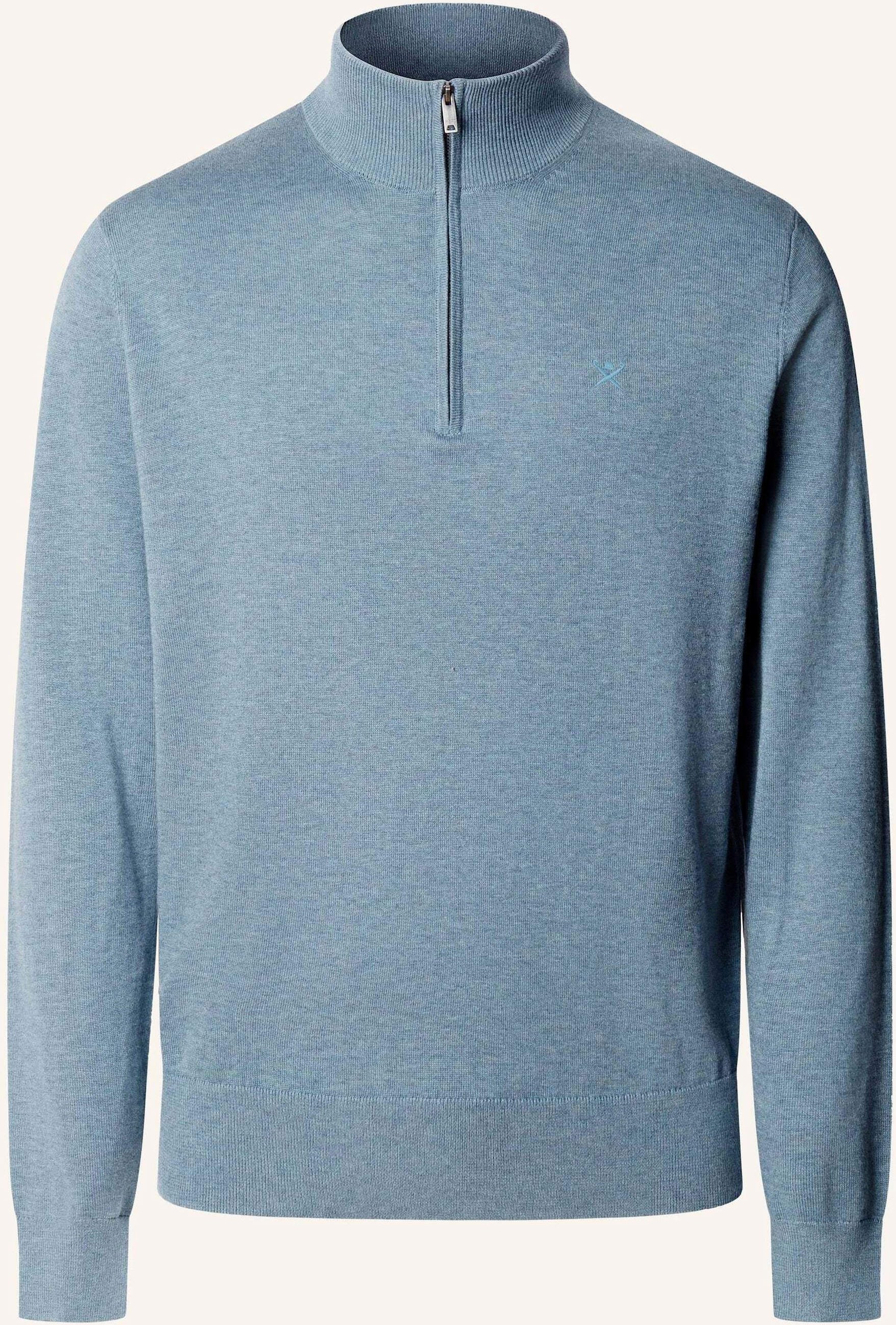 Hackett London Pullover Cotton Silk Hzip blau