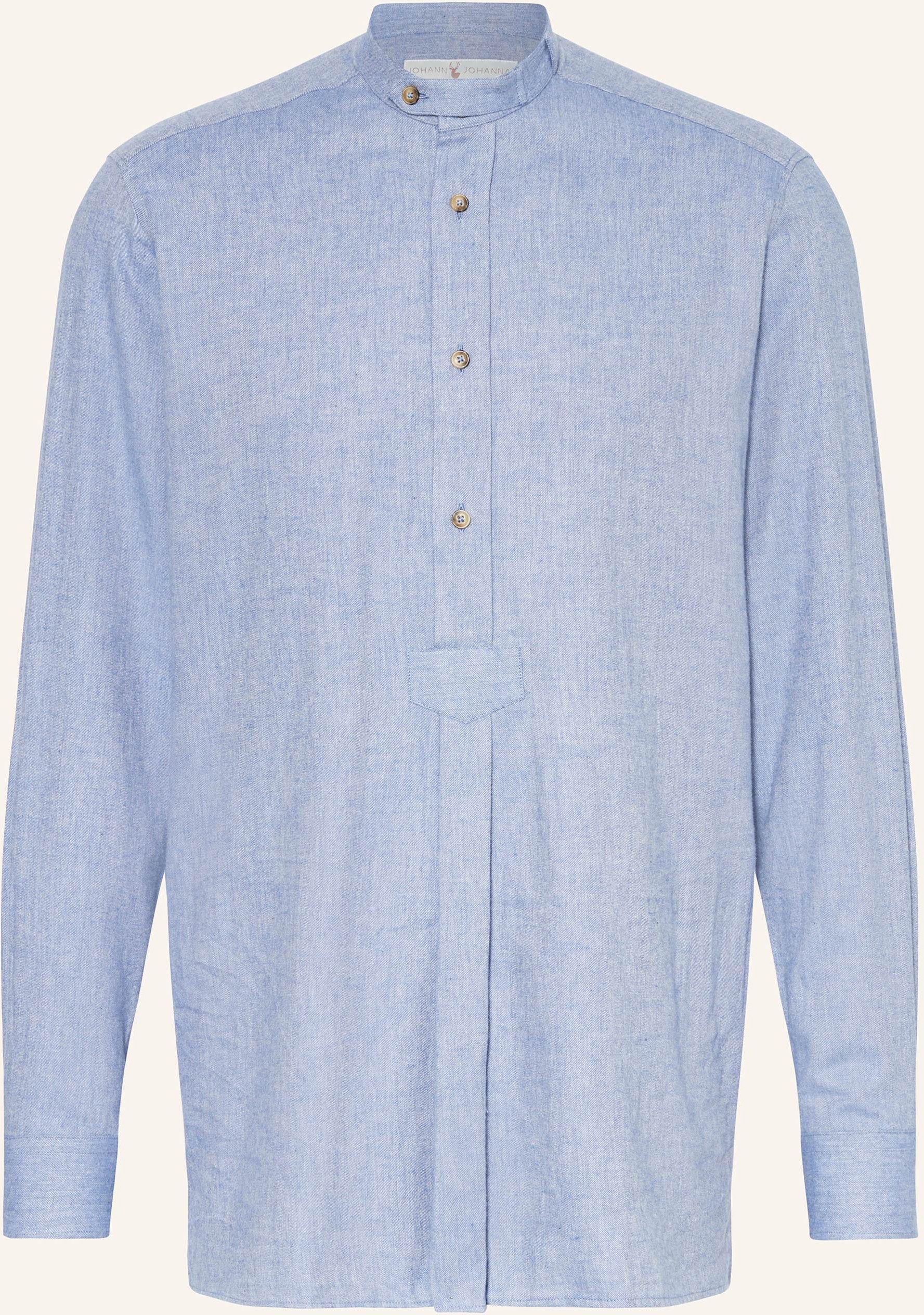 Johann & Johanna Trachtenhemd Comfort Fit Aus Flanell Mit Stehkragen blau