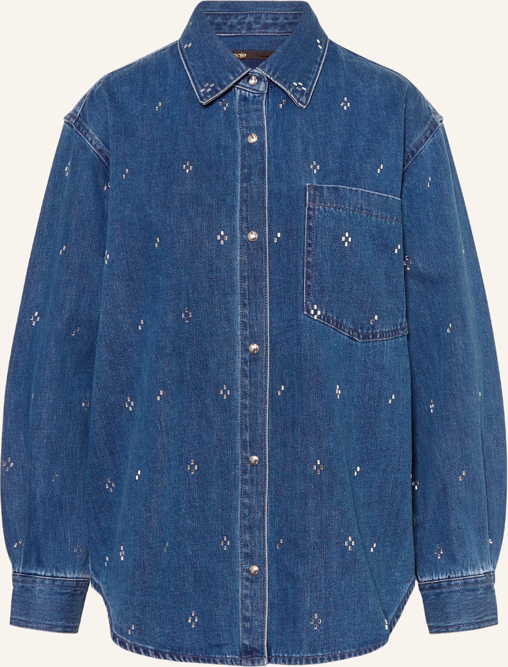 Maje Jeansbluse Mit Schmucksteinen blau