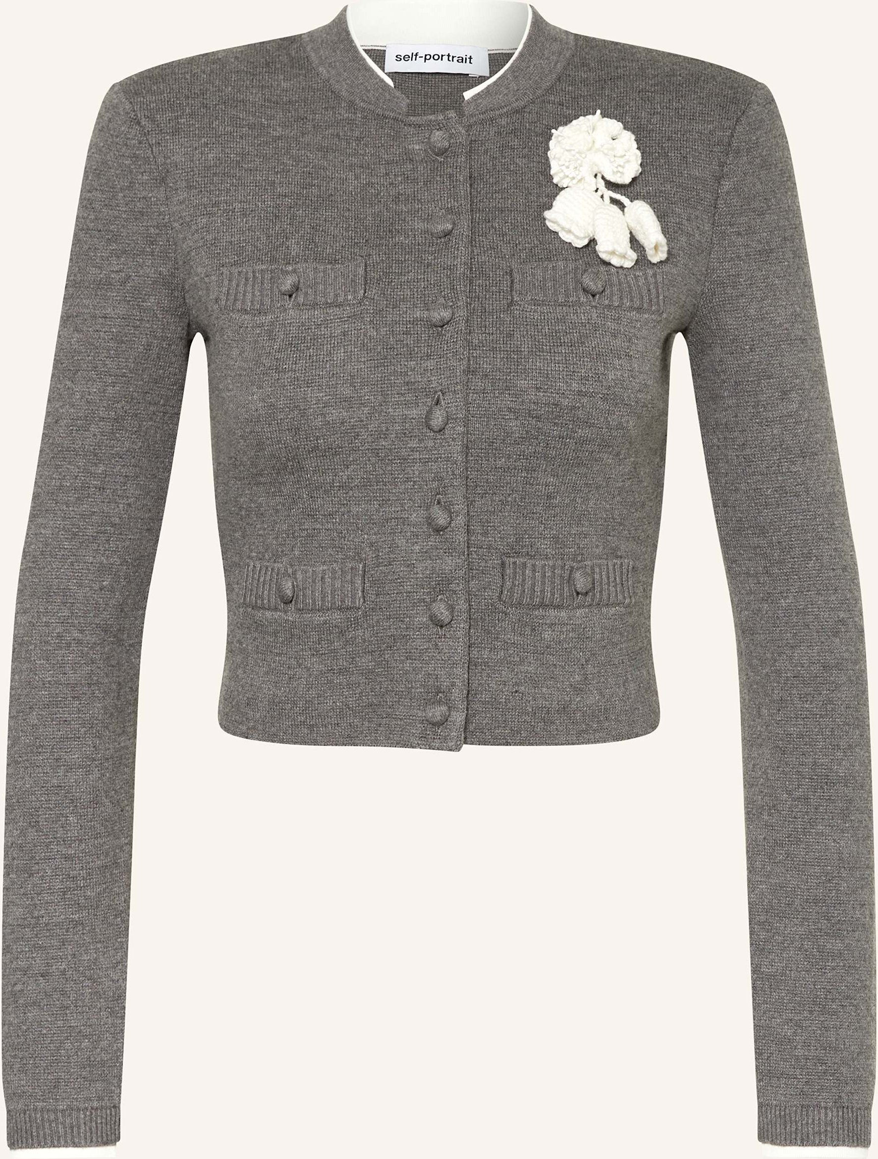 Self-Portrait Cropped-Strickjacke grau